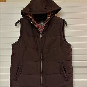 George by Mark Eisen Sz Med 8-10 Puffer Vest Hood Zip Brown Angora Interior